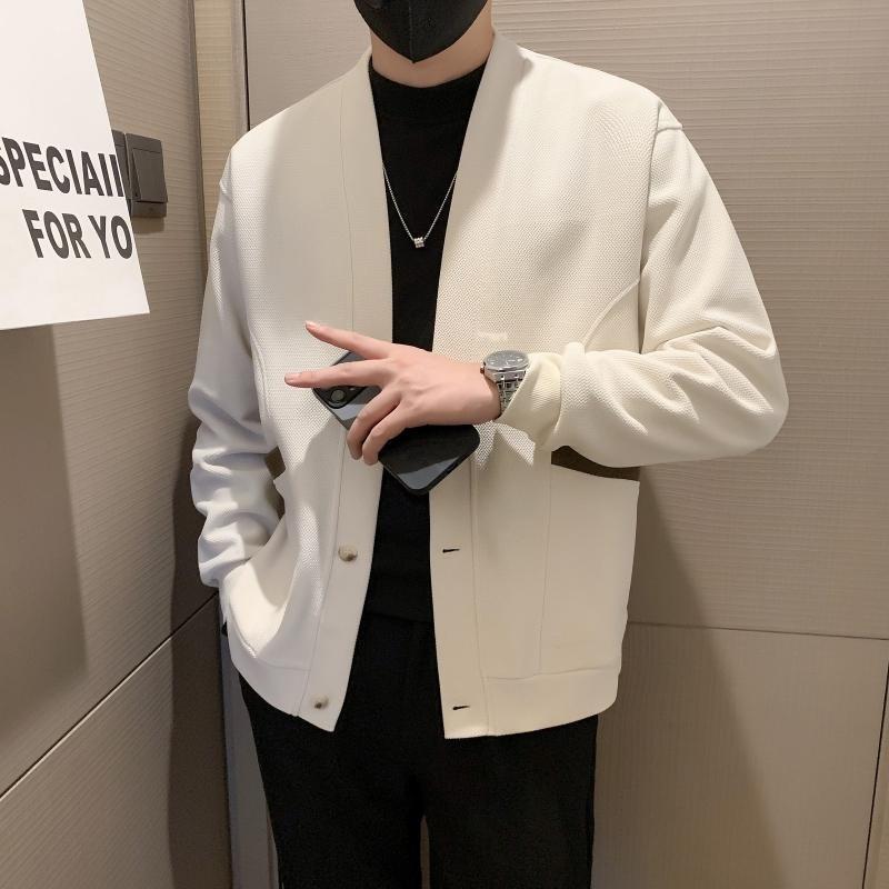 Autumn Winter Solid Color Long-sleeved V-neck Cardigan Sweater Men's Knitted Fashion Casual Loose Jacket