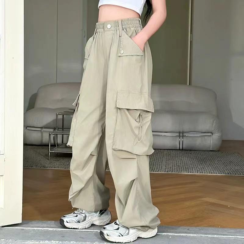 

Girls Western Style Overalls Spring and Summer Children s Casual Pants Big Children s Loose Straight-leg Pants Boys Pants 170cm хакі