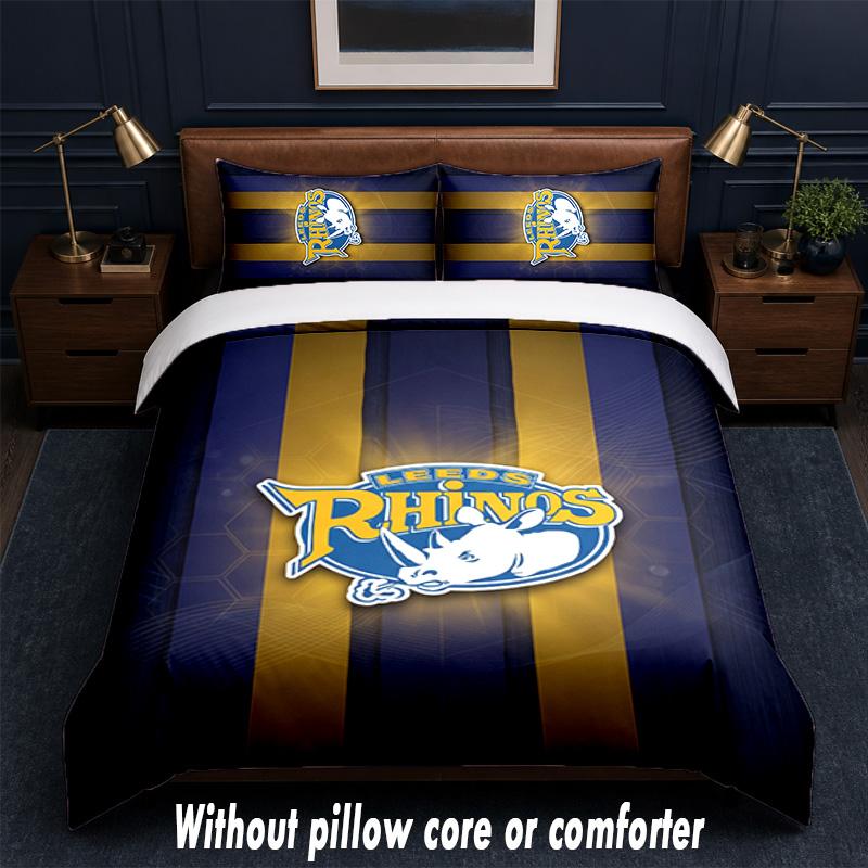 Leeds Rhinos Design Bed Bedding Set 1 Duvet Cover + 2 Pillowcases Soft Breathable Household Bed Linens