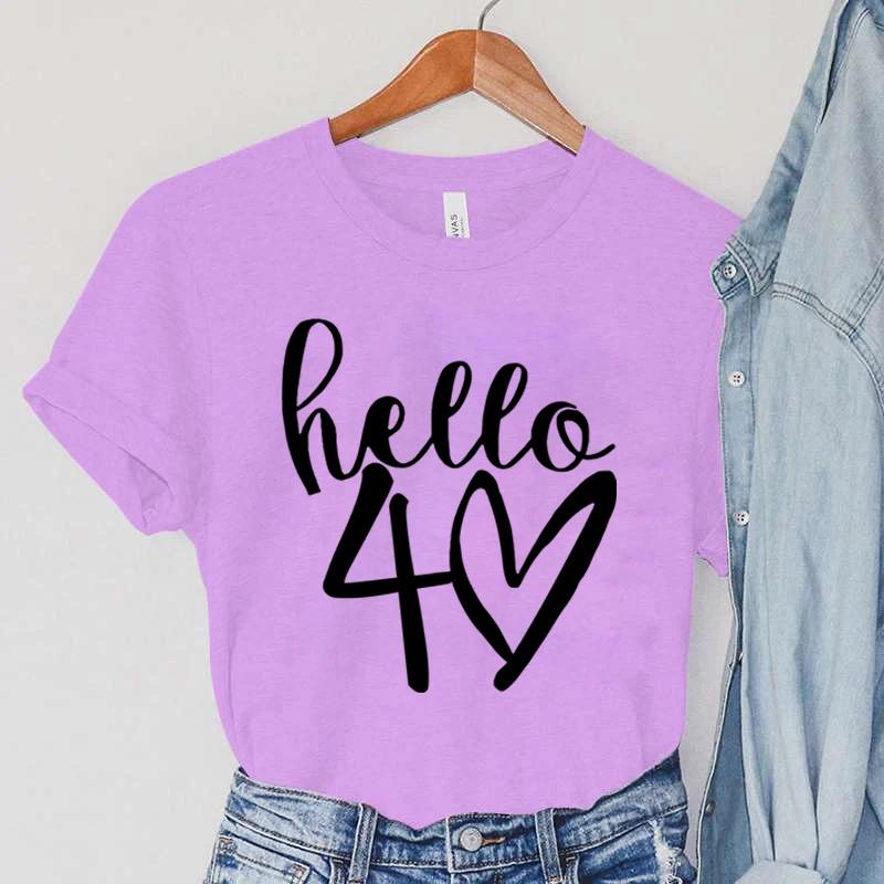 

Hello 40 Years Old T Shirt Casual Funny Ladies Tshirt Kawaii Heart Graphic T Shirts Korean Simple Women Clothing Grunge Y2k Top 4XL