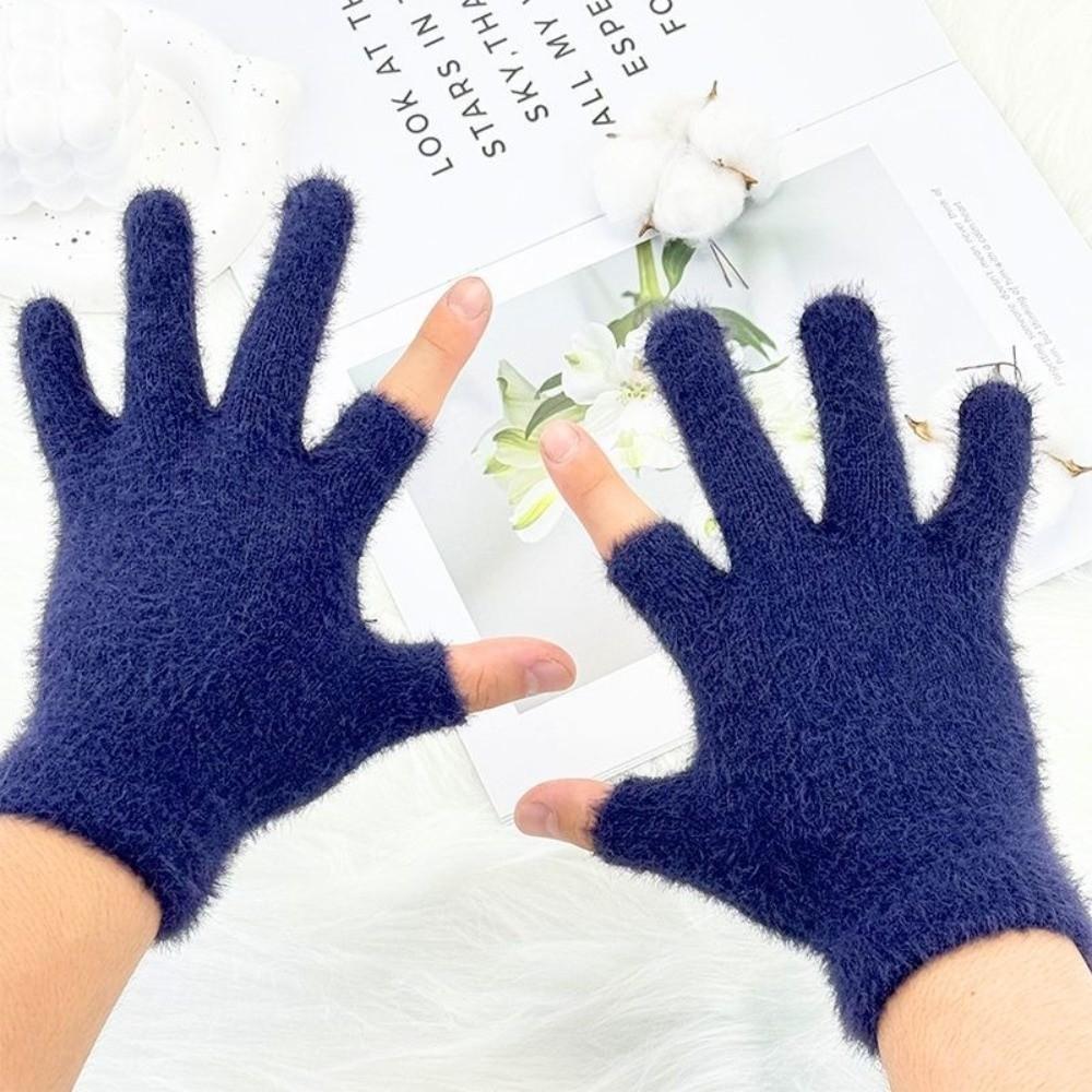 Windproof Touch Screen Gloves Solid Color Two-Finger Gloves Warm Warm Winter Gloves Hiking Driving