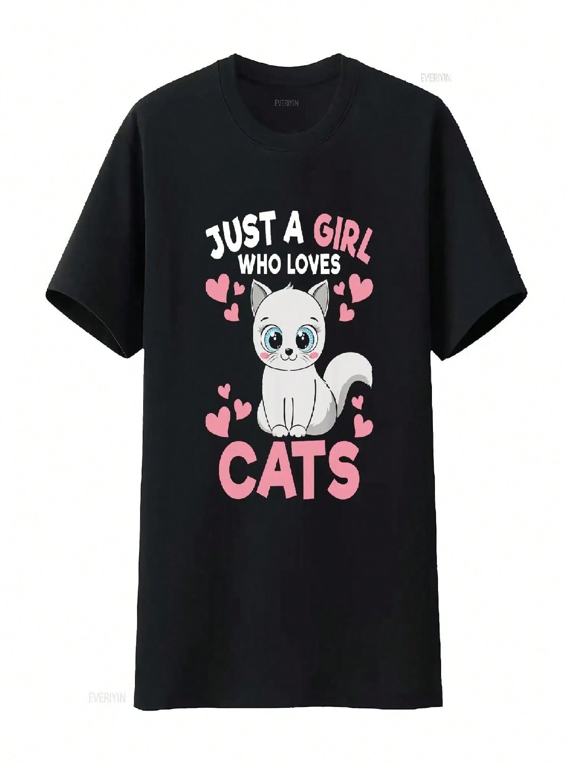 Just A Girl Who Loves Cats Cute Cat Lover Girls Toddlers T Shirt Vintage Washed Streetwear Versatile Casual Slightly Homme S разноцветный