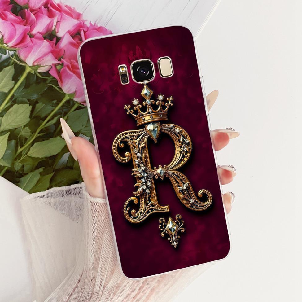 For Samsung S8 Clear Case SM-G950FD Luxury Crown A-Z Letters 2D Flat Pattern Funda For Samsung Galaxy S8 G950F Soft Phone Casing