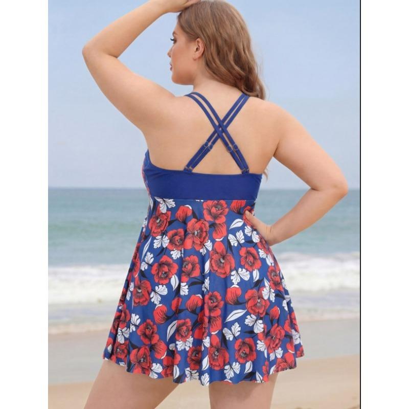 Plus Size Two Piece Swimsuit Printed Flattering Conservative Bathing Suit For Women