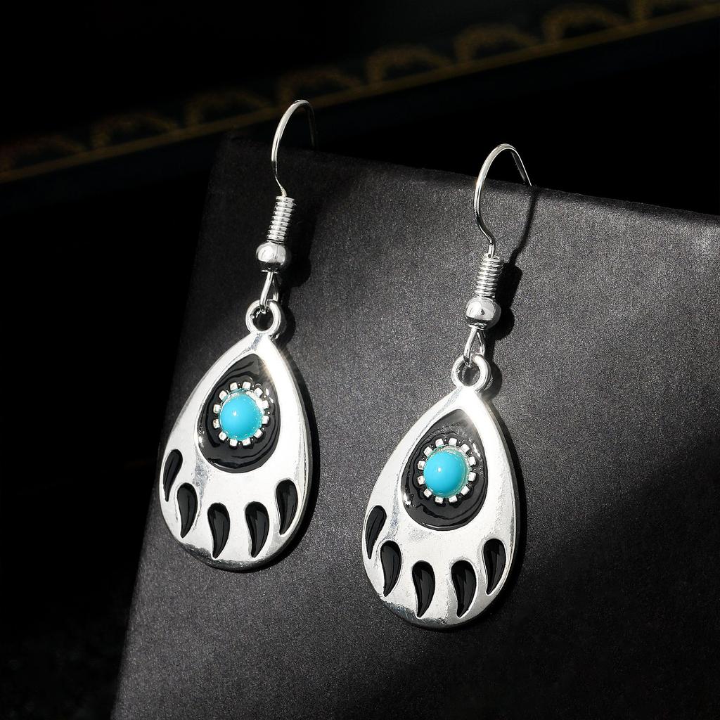 Earrings, Personalized Retro Oil Dripping Animal Paw Print Turquoise Earrings Jewelry