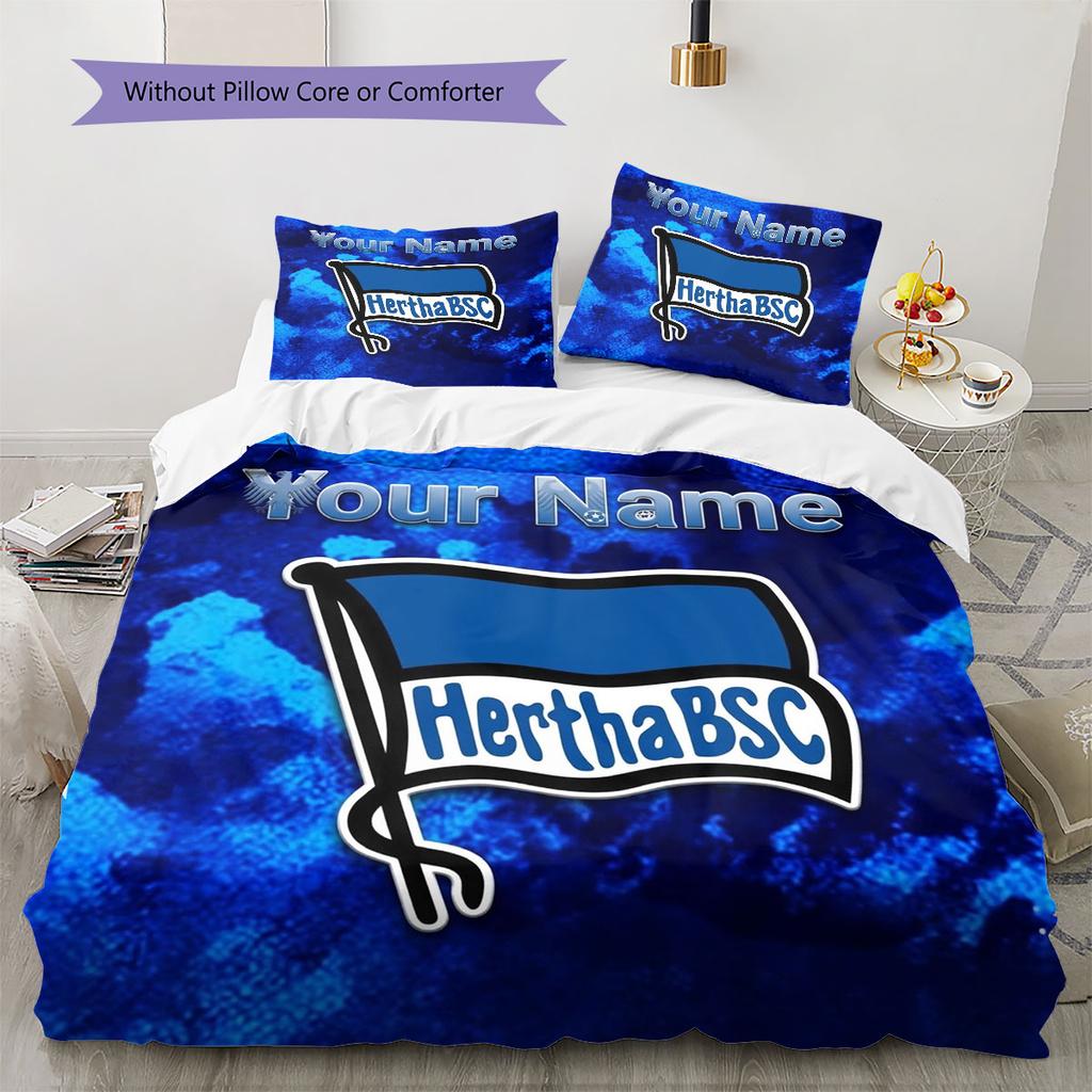 Hertha BSC Custom Name Pattern Bedding,Quilt Set Quilt Cover Pillowcase Home Birthday Gift(1 * Duvet Cover + 2 * Pillowcase, Without Core)