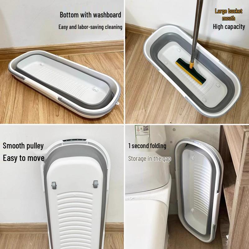 Foldable Bucket Wash Mop: Portable, Flat Design for Car & Home Use