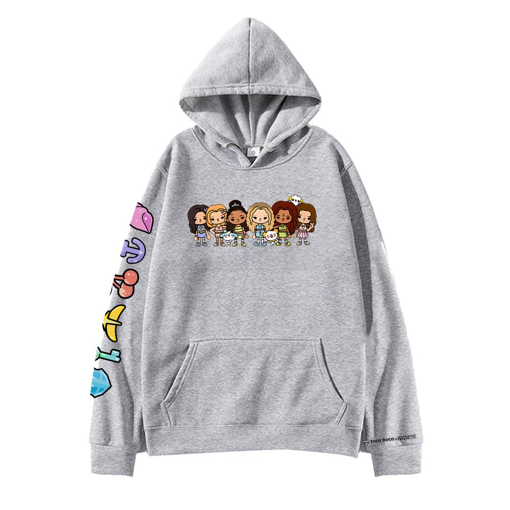 KATSEYE X Toca Boca Hoodie Damen Herren Herbst Lockeres Sweatshirt Kreatives Fleece Kapuzenpullover Lässig Hip Hop Streetwear Lässig Y2K Pullover