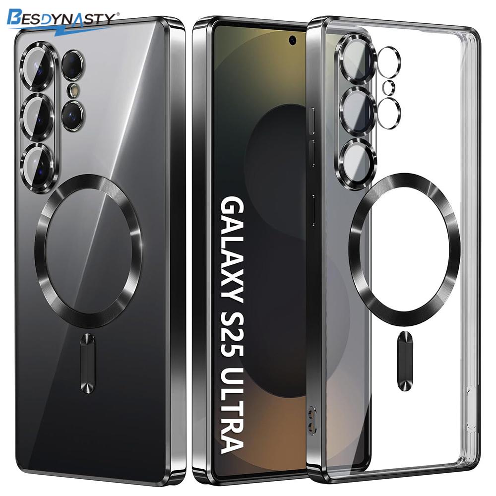 Glitter Plating Clear Silicone Soft Case For Samsung S26 Edge S25 S24 S23 S21 S22 Ultra Plus Magnetic For Magsafe Shell