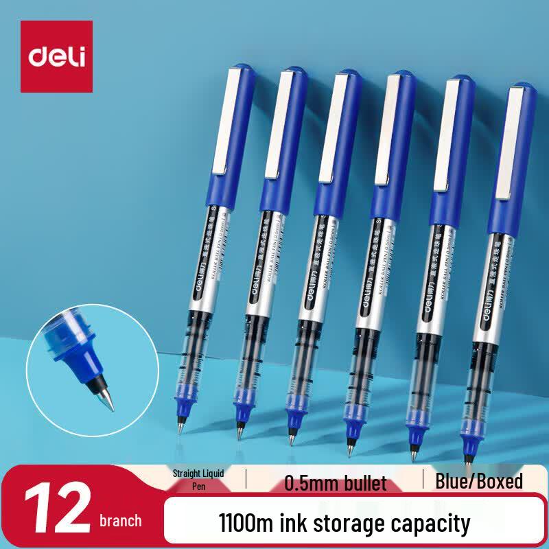 Deli S656 0.5mm Blue Ink Direct Liquid Gel Pens, 12-Pack