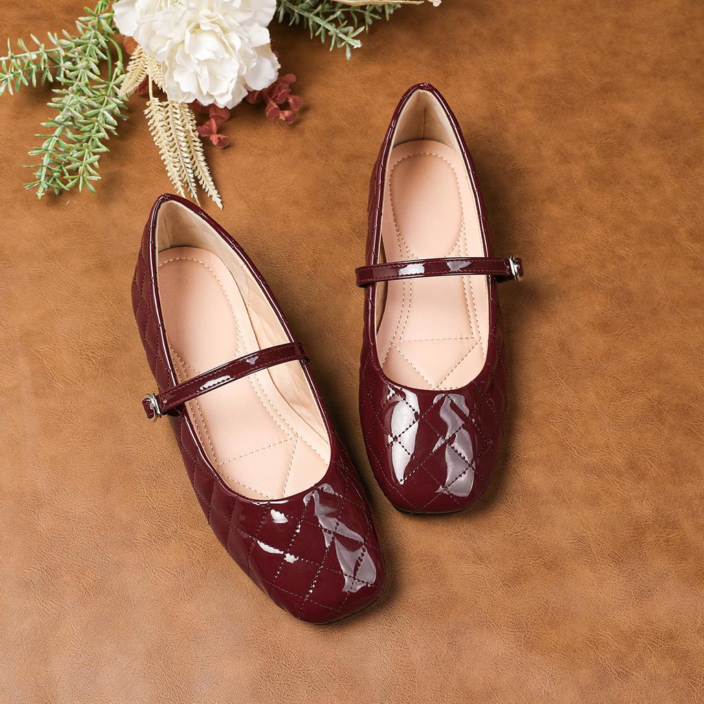 Modische Ballerinas für Damen 2025 Frühling und Herbst Mary Jane Damen Einfarbig Eckige Zehenpartie Französische Damenschuhe Übergröße Damenschuhe 43 44