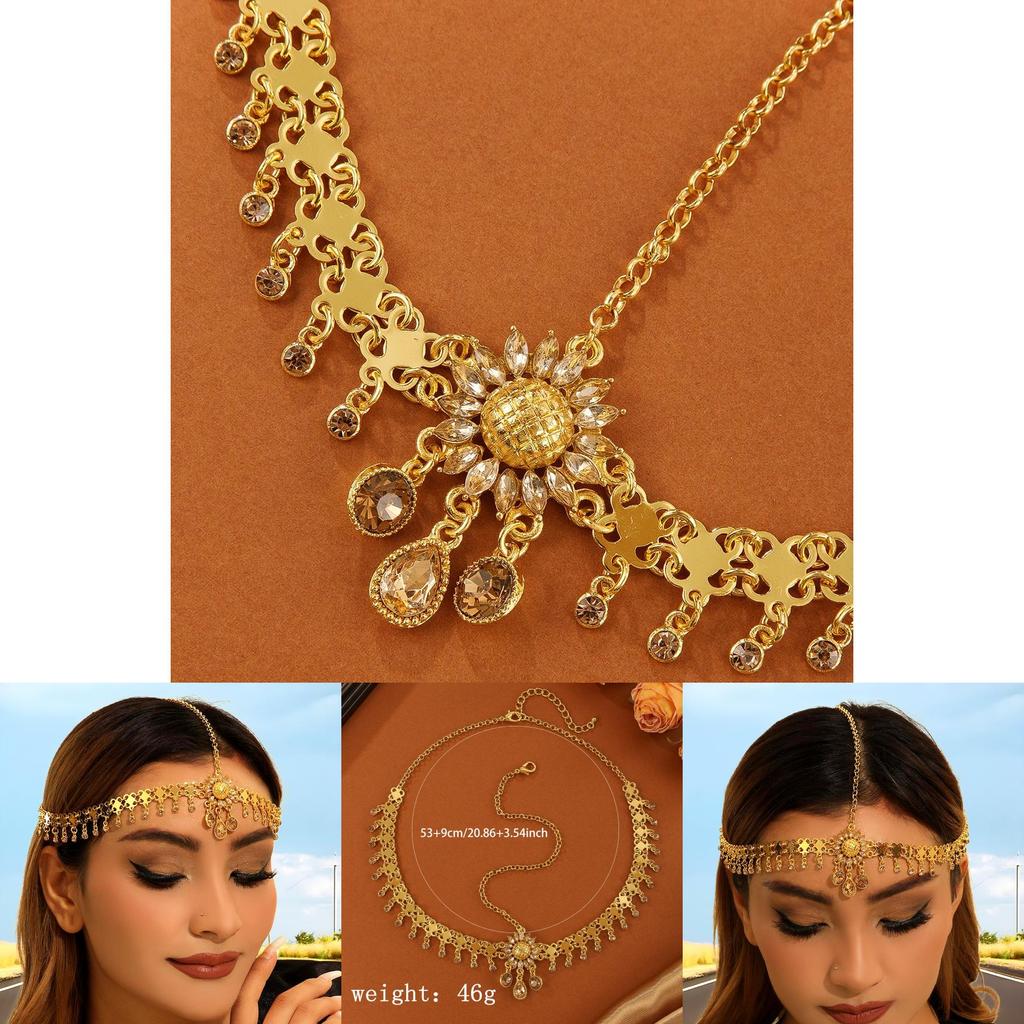 Ethnic Egyptian Headpiece With Gold Alloy Water Drop Crystals For Women