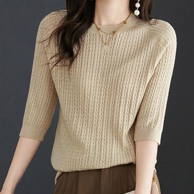 Women Sweaters Pullovers 2025 Summer Short Sleeve O-Neck Black Knitted Sweater Women Tops Pullover JJ142