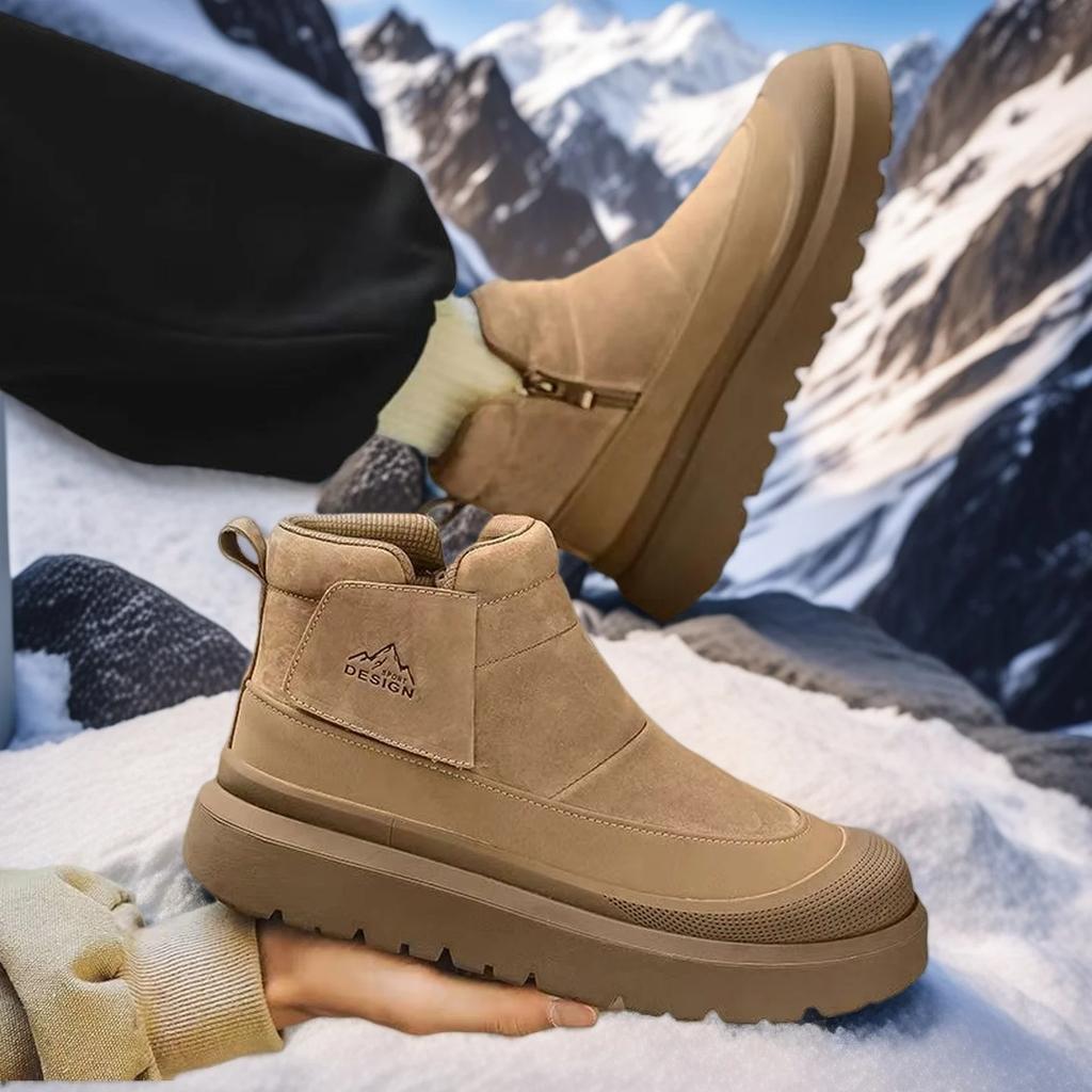 Winter Men Plush Warm Snow Boots Outdoor Cotton Boots for Fashion Handmade Casual Shoes with Fur Waterproof Non-slip Ankle Boots