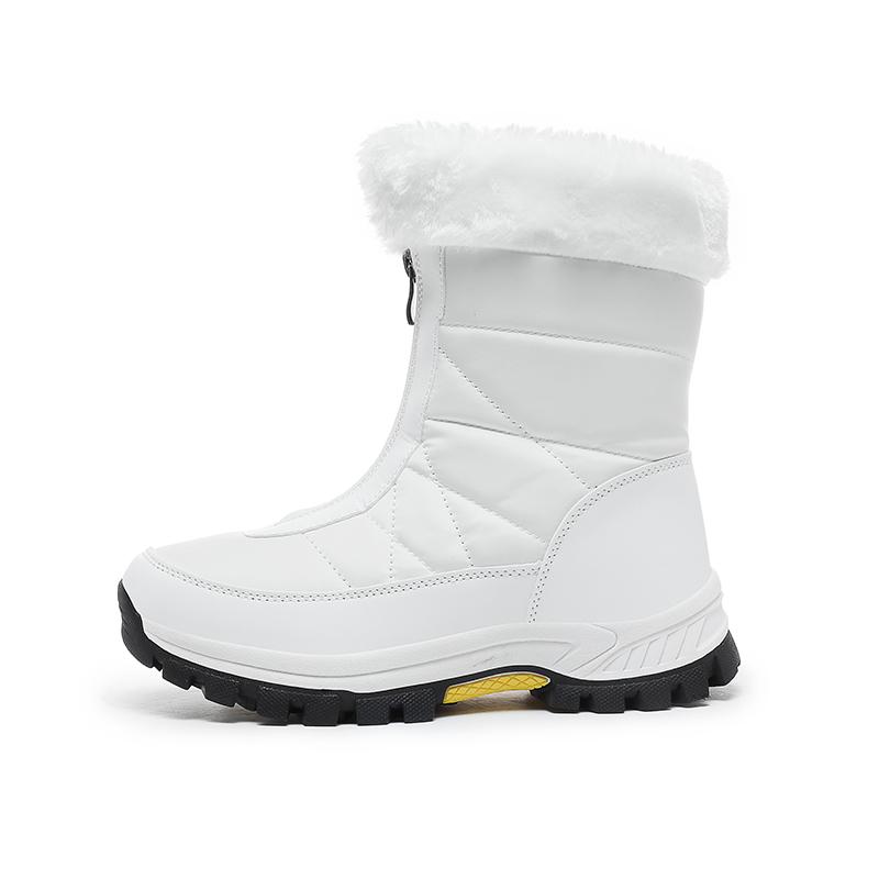 Women's Winter Leather Boots Women Winter Shoes Keep Warm Non-slip Black Snow Boots Ladies Lace-up White Boots