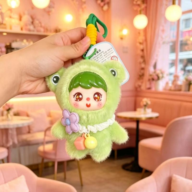 Fluffy Plush Vinyl Doll Keychain Cute Kawaii Animal Cosplay Design Pendant for Handbag Purse Key Accessory Girls Gift