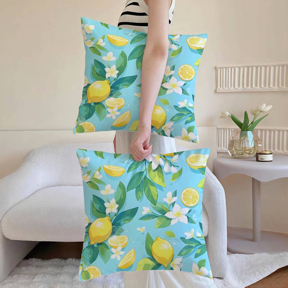 Refreshing Lemon - Floral Delight Pillow Case Anti-dustmite Pillowcase Invisible Zipper Silky Short Plush Sofa Cushion Cover