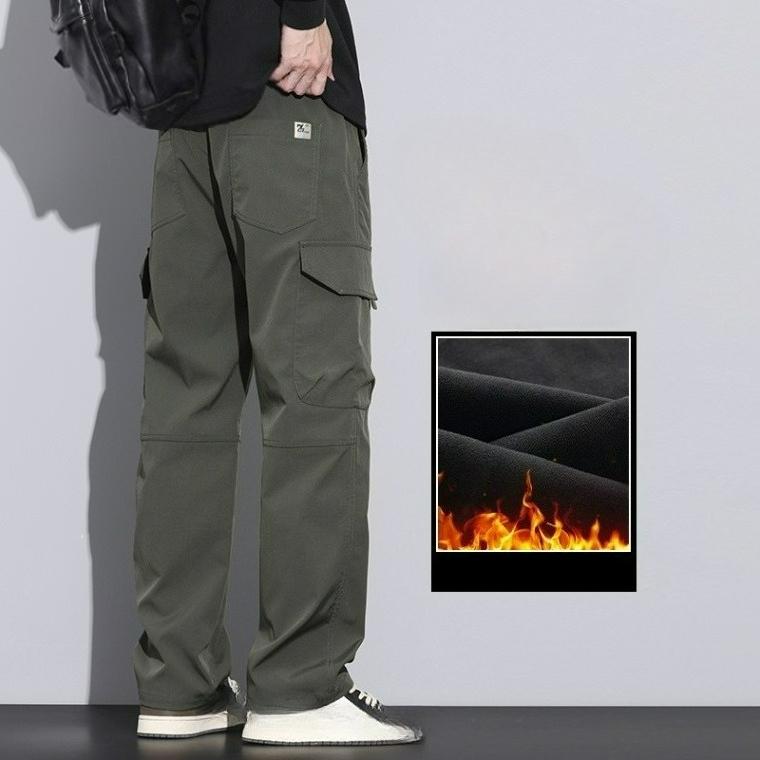 Plus Velvet Pants Men's Winter Thickened Warm Outer Wear Assault Pants Loose Straight Sports Elastic Waist Casual Overalls