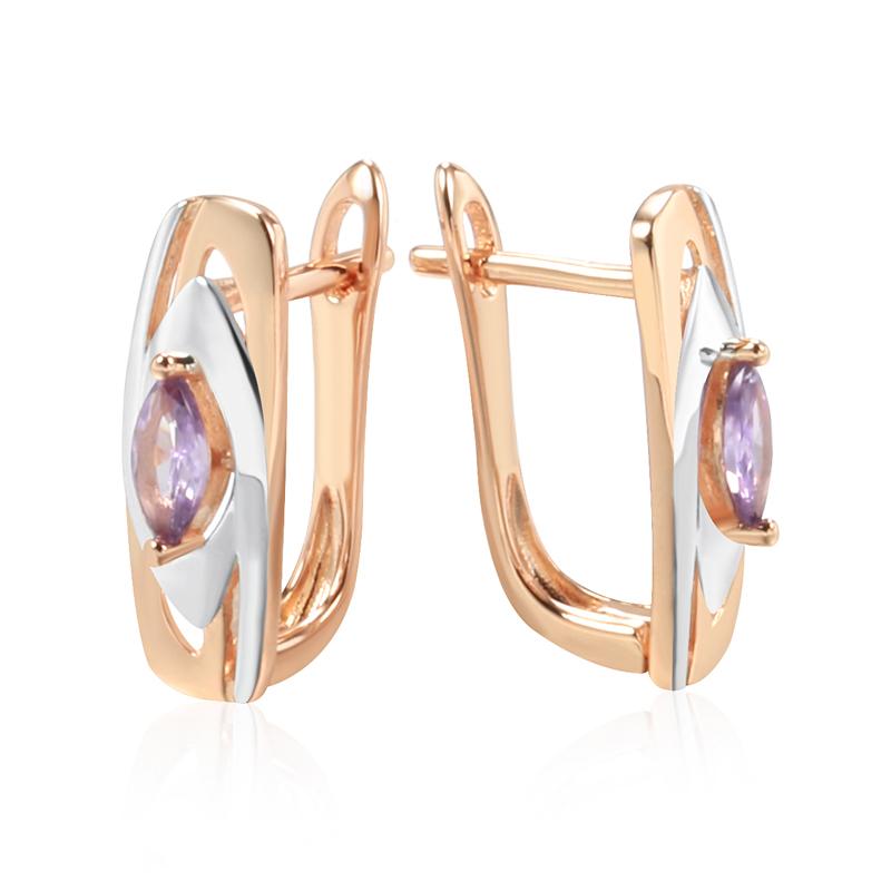 Silver Plated Texture Geometric Purple Zircon Drop Earrings for Women Gold Color Trendy Jewelry Accessories