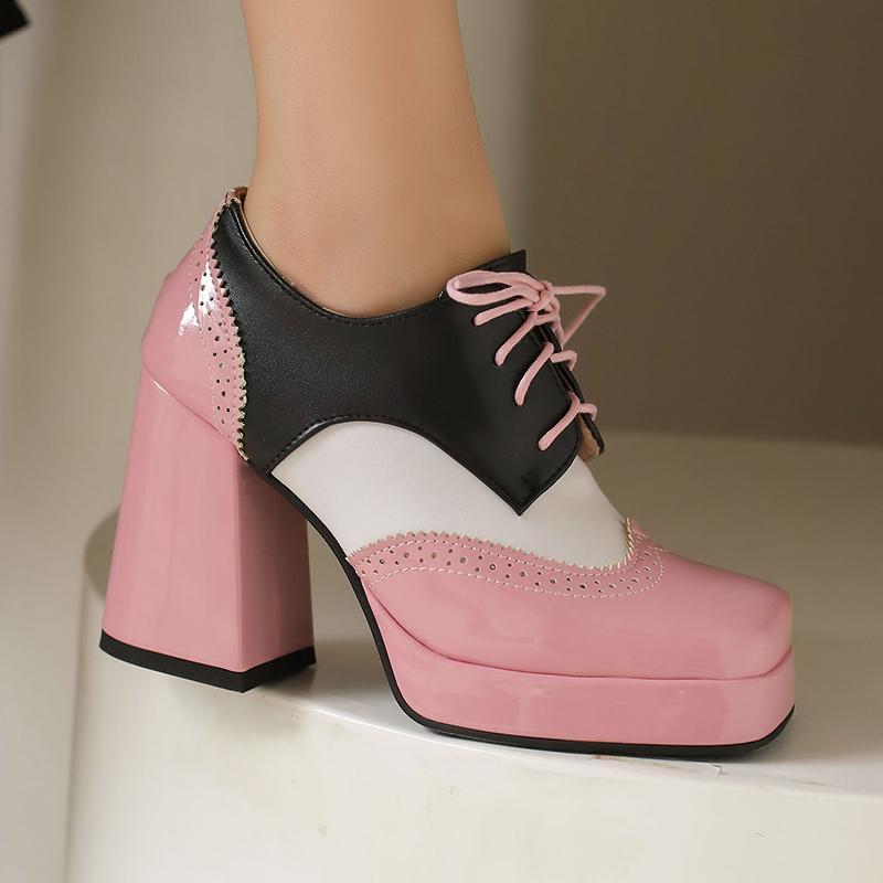 Stylish Women Platform Pumps Mixed Colours Comfy Chunky Block High Heels Shoes