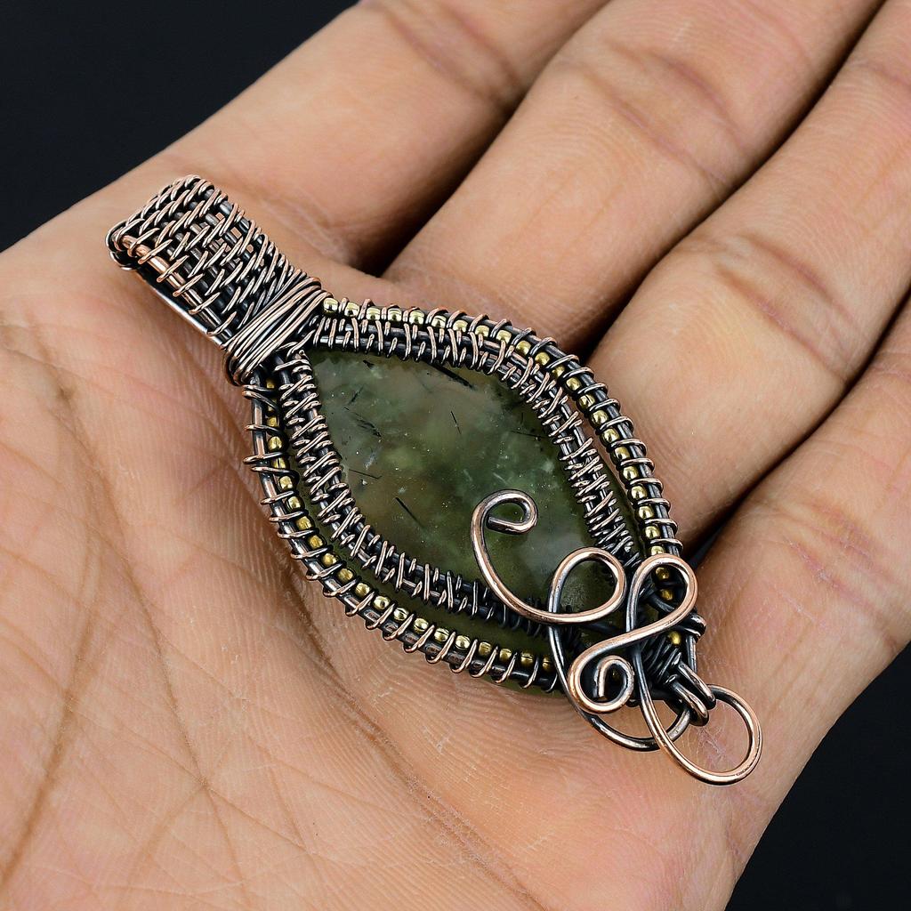 Prehnite Jewelry, 999 Copper Wire Wrapped Pendant Handmade Gemstone Jewelry, Gifts For Wife Brand New Pendant