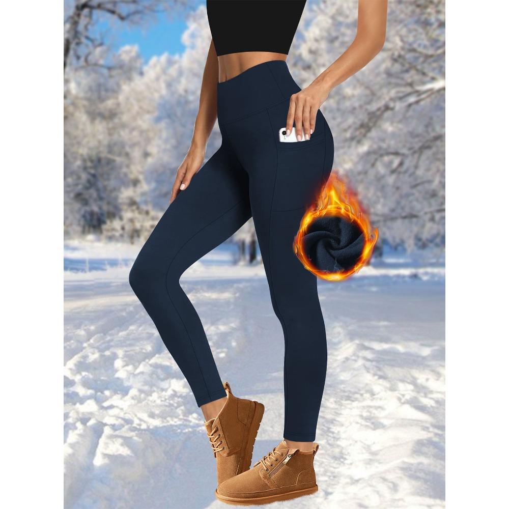 **Leggings da Donna a Vita Alta Foderati in Pile Pantaloni Yoga Tasche Caldi Autunno Inverno Sport**