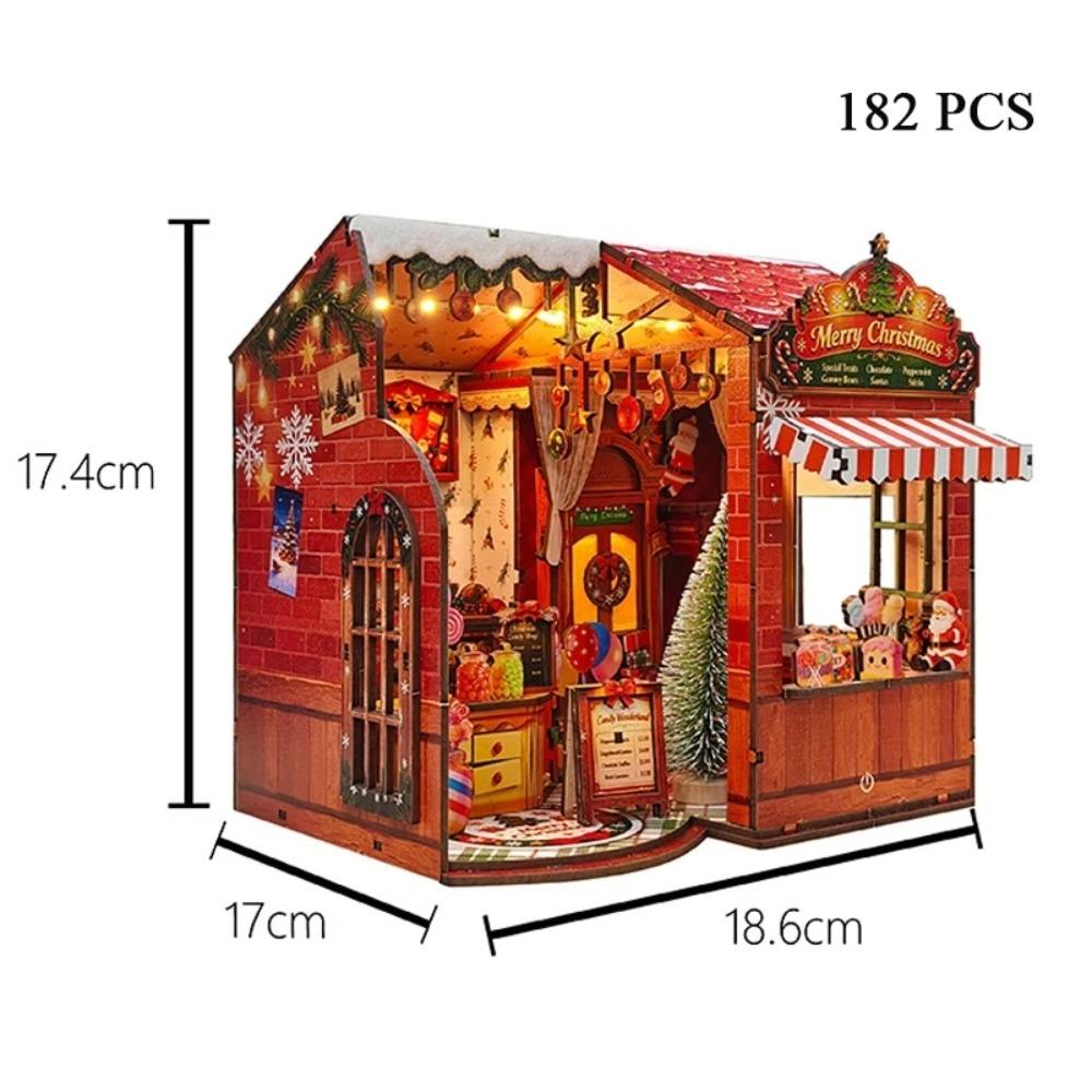 Weihnachtssüßigkeiten Miniatur Puppenhaus 3D Holzpuzzle DIY Handgefertigtes Montage-Modellbausatz Heimdekoration Geburtstagsgeschenk für Erwachsene