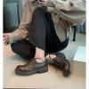 Washed cowhide~ Retro leather platform women's autumn British derby single shoes one pedal lace-up small leather shoes