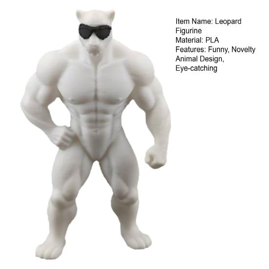 3D Printed Cool Leopard Figurine Funny Muscular Animal Statue with Sunglasses for Home Office Room Desk Shelf Decor