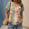 Sommer V-Ausschnitt 3D Blumenmuster Bedrucktes Top Modische Lässige Kurzarm Damen T-Shirts