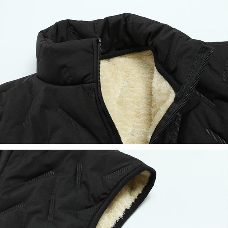 Winter Men's Cotton Jacket Set with Fleece Lining, Thickened Stand Collar Lamb Wool Cotton Coat Three-Piece Set Casual Cotton Outerwear