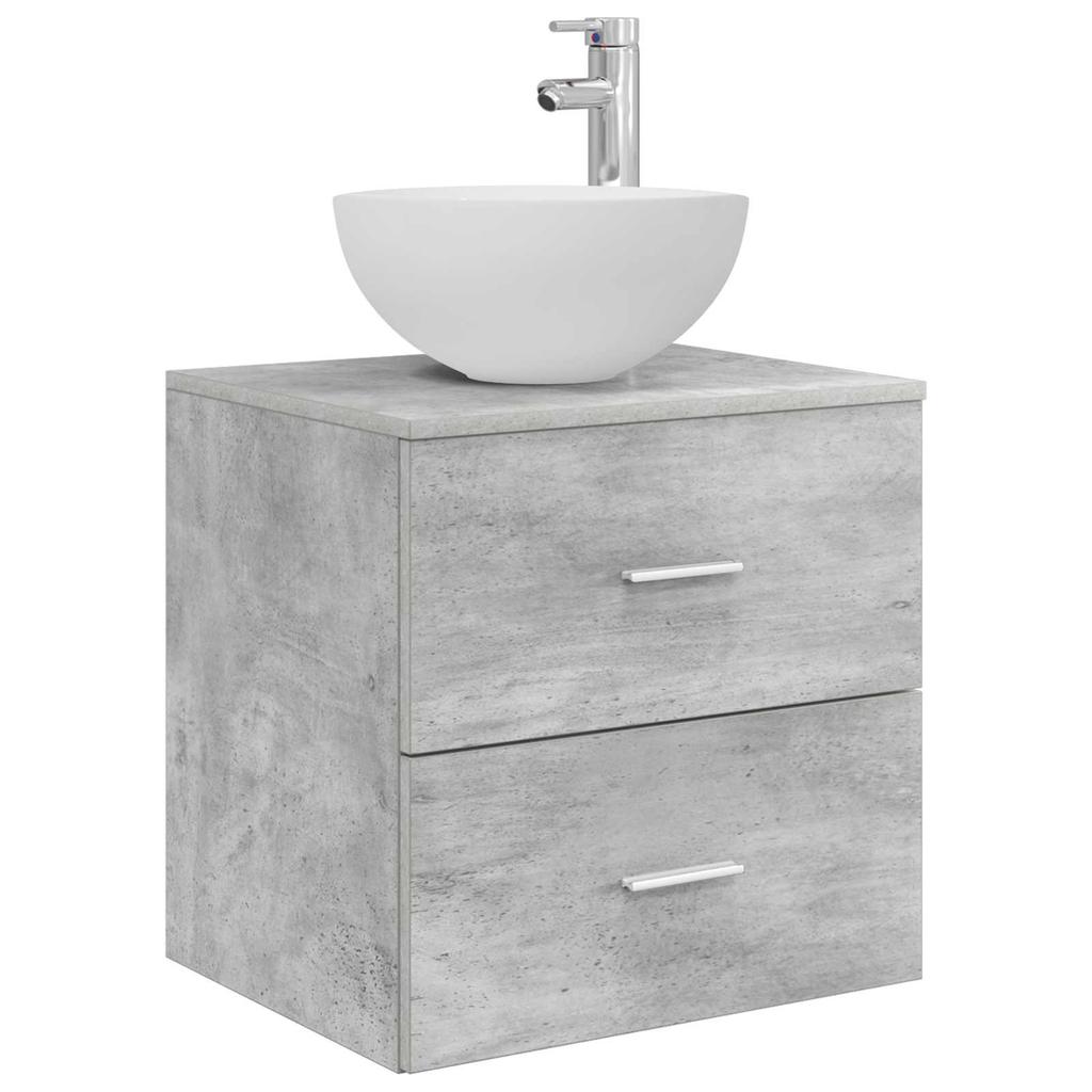 Bathroom Furniture Set 4 Pcs Concrete Grey Engineered Wood and Glass