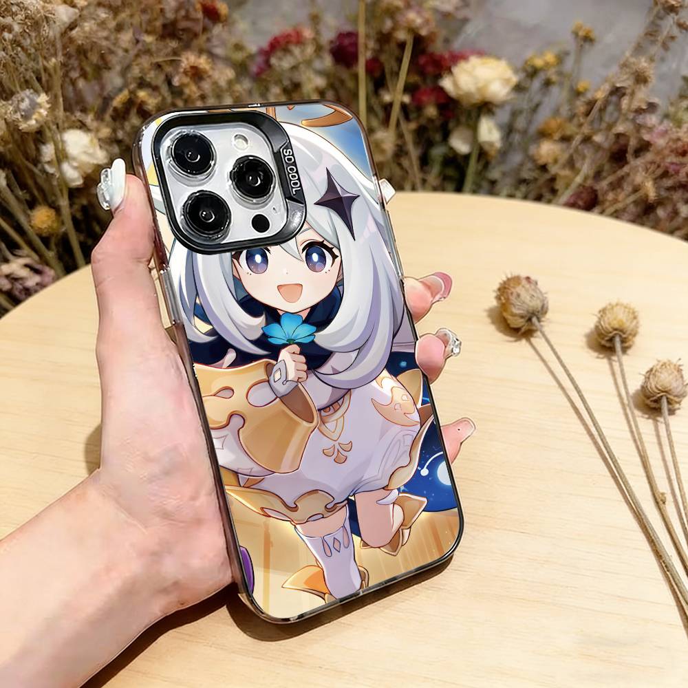 

G-Genshin Impact P-Paimon Phone Case For iPhone 17,16,15,14,13,12,11 Plus,Pro Max,XS,Colored Silver Plated Inside Cover iPhone15ProMax