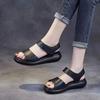 Women's Summer Leather Thick Casual Sports Sandals Open Toe Non Slip Lightweight Velcro Wedges Sandals Outdoor Beach Sandals