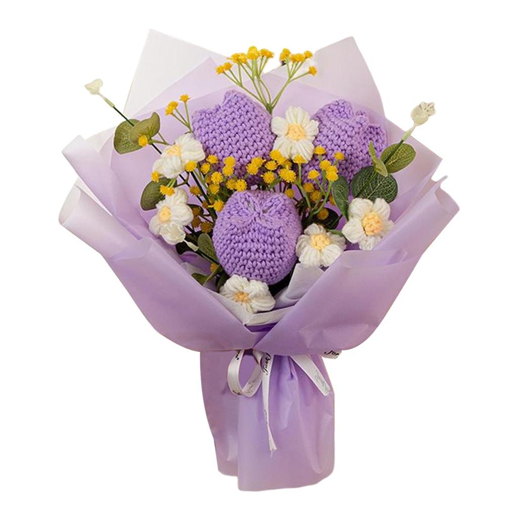 Artificial Flowers Fake Flowers with Eucalyptus Gift Knitted Flowers Crochet Flower Bouquet for Party Shelf Wedding Anniversary