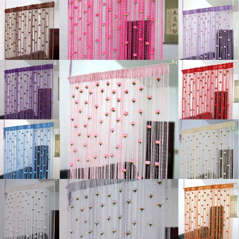 Shiny Door Curtain Room Divider Tassel Window Curtain Rose Flower String Curtain  Home Decor
