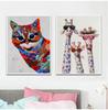 Art Colorful Oil Animal Giraffe A Family With Glasses Painting Canvas Picture Wall Art For Bedding Room No Frame