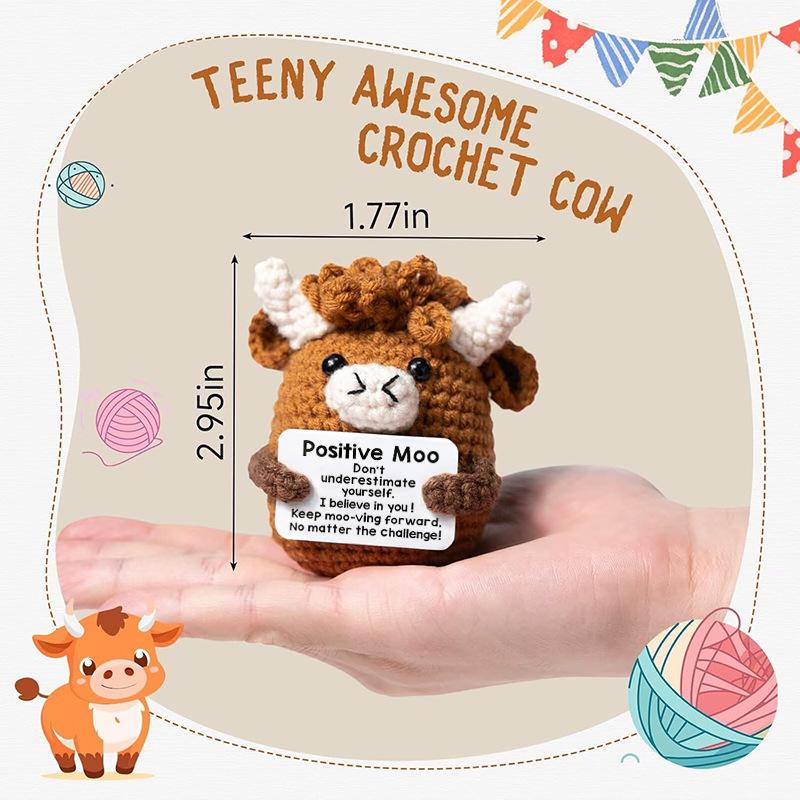 Gehäkelte Positive Moo Puppe Ornament Haus Raum Dekoration Handgestrickte Positive Energie Kuh Puppe Mit Karte Weihnachtsgeschenke