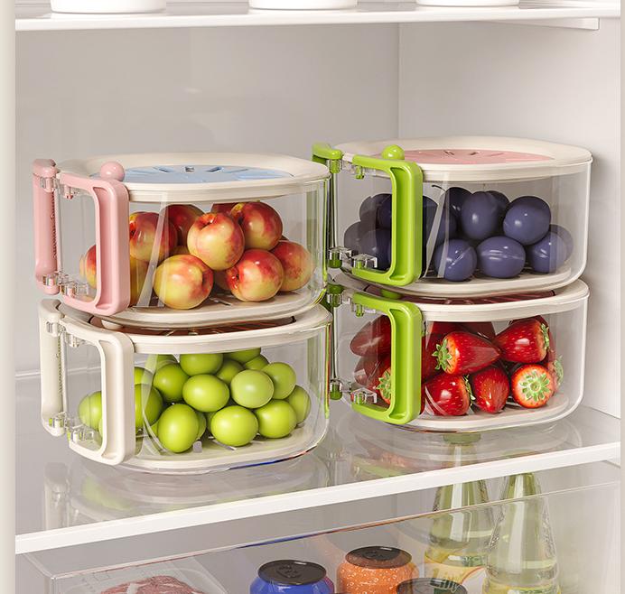 New Wash vegetable basin, wash fruits drain basketwith Handle Refrigerator Storage Bowl Home Kitchen Organizer