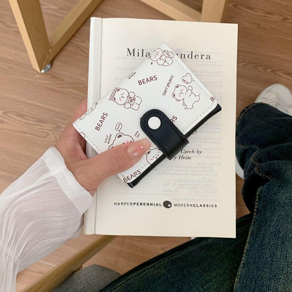 

Kawaii Three-fold Wallet Bear Women Coin Purse Portable Cartoon Short Wallet Outdoor рожевий