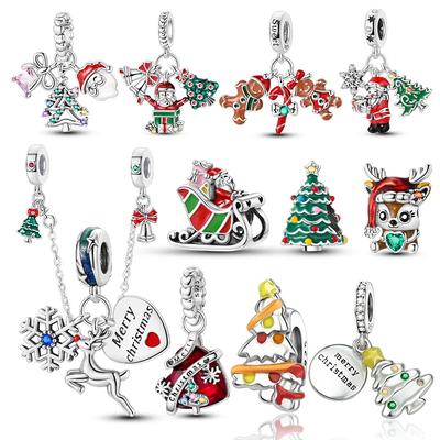 Copper New Christmas Charms Elk Santa Claus Bead Snowflake Bell Snowman Charm Fit Original Bracelet Diy Jewelry For Women