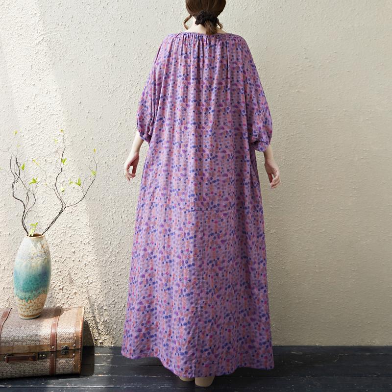 DIMANAF 2025 Plus Size Dress Women Summer Casual Vintage Floral Dress Basic Printing Long Beach Elegant Loose Dress