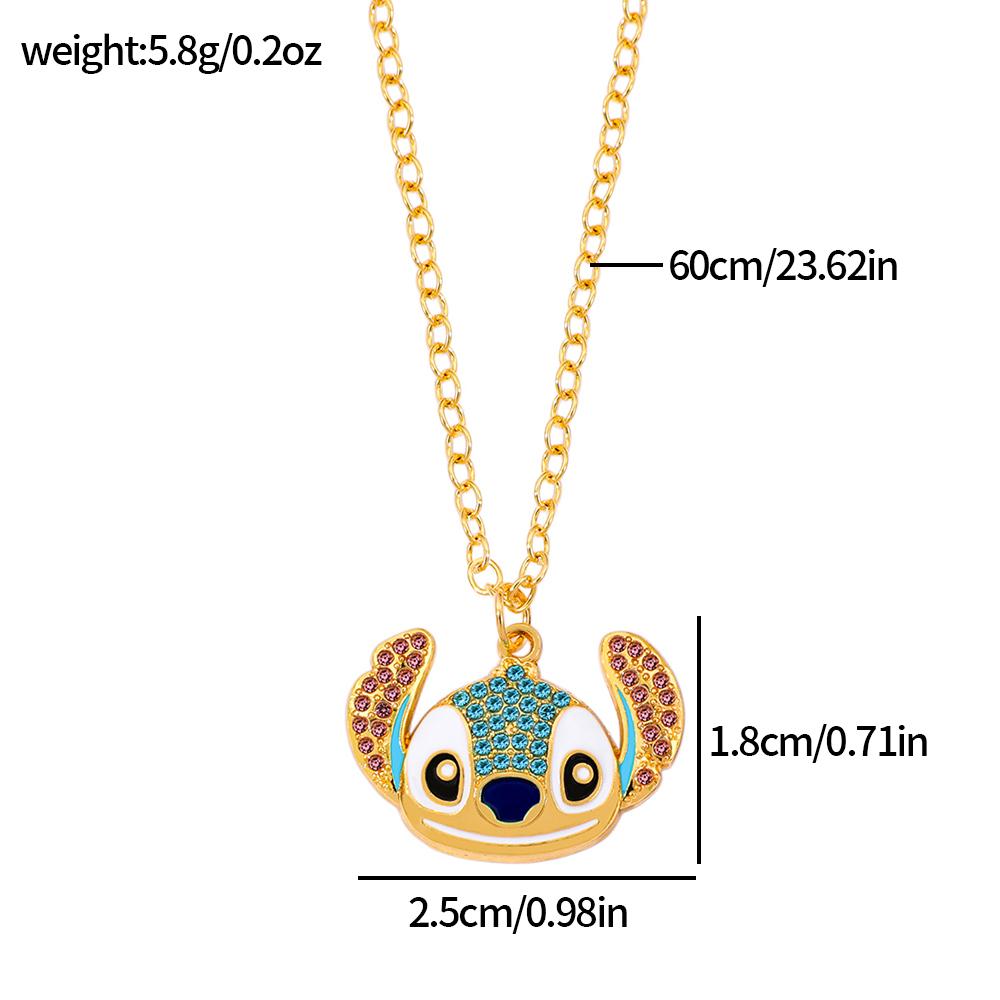 Cute Stitch Cartoon Pendant Necklace Jewelry Personality Sweater Chain with Filled Rhinestones for Women Gift
