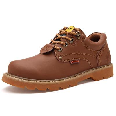 Brown Men Genuine Leather Casual Shoes Fashion Brand Low Top Men Leather Boots Comfortable Anti-slip Couple Work Safety Shoes