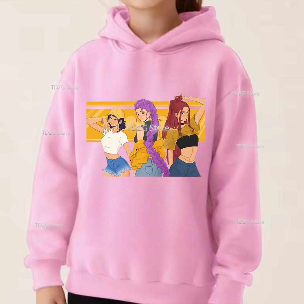 Fashion Girl Group KPop Devil Hunter Print Casual Sports Boy Girl Fleece Pullover Hoodie Autumn Children Long Sleeved Clothing