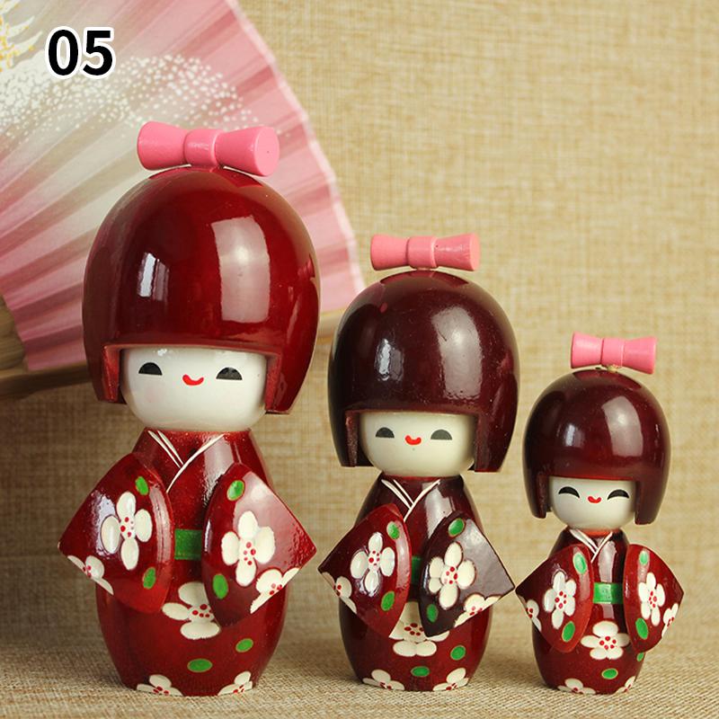 3Pcs/Set Japanese Geisha Kimono Figurine Asian Kokeshi Girl Statue Figure Toy Wooden Traditional Oriental Decor Ornaments