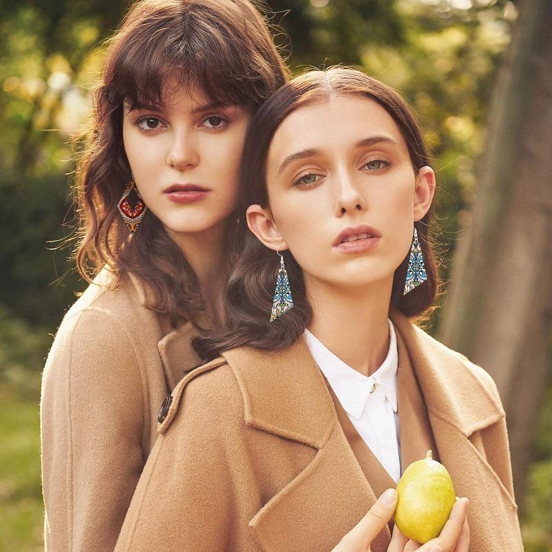 Unfinished Wooden Earrings Blank, 60pcs 6 Styles Rhombus Natural Wood Drop Dangles with 60pcs Earring Hooks