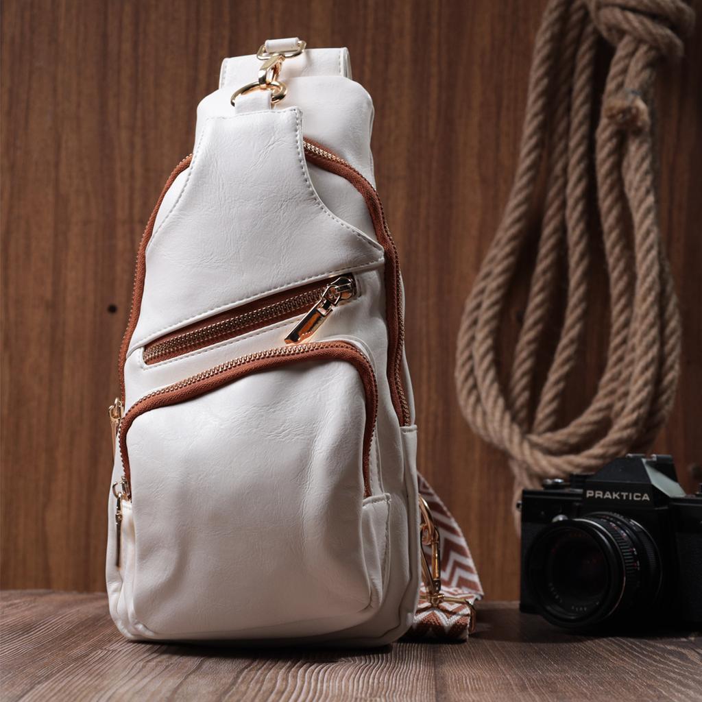 Comfortable Women's Sling Bag Over the Shoulder Made of Eco-leather VINTAGE Bag 22752 White