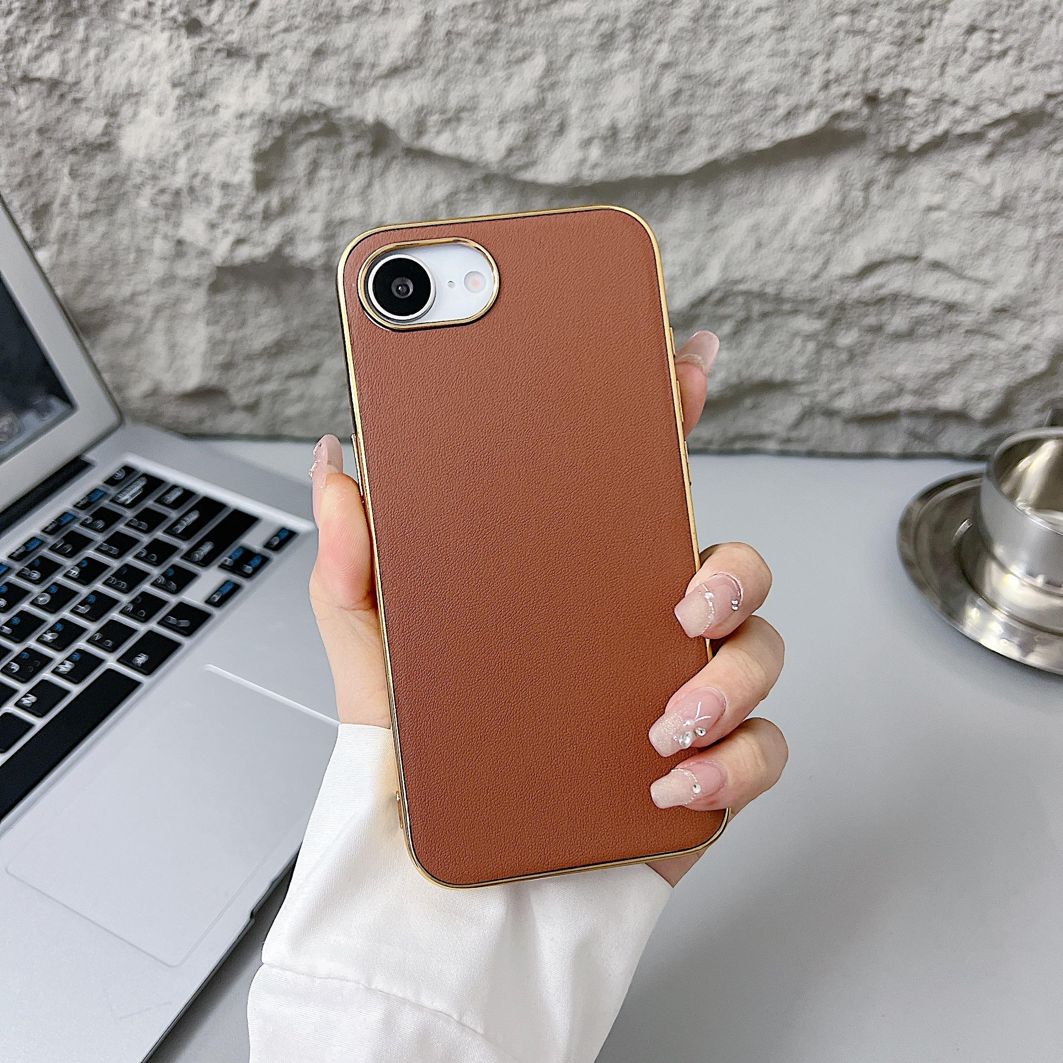 

For iPhone 16e Case Nappa Texture PC+PU+TPU Phone Back Cover Pink