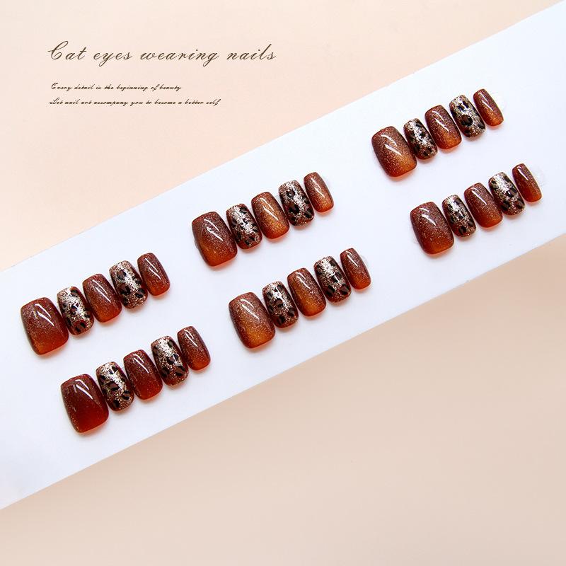 nail caramel fine flash leopard print cat eye less white nail art tablets 30 pieces